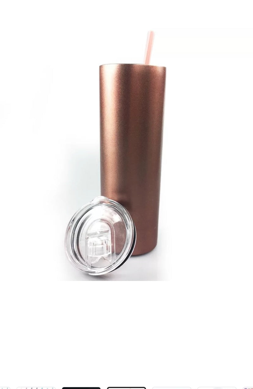 20oz Water Tumbler - Insulated Stainless steel rose gold skinny tumblers with his transparent lid and reusable straw