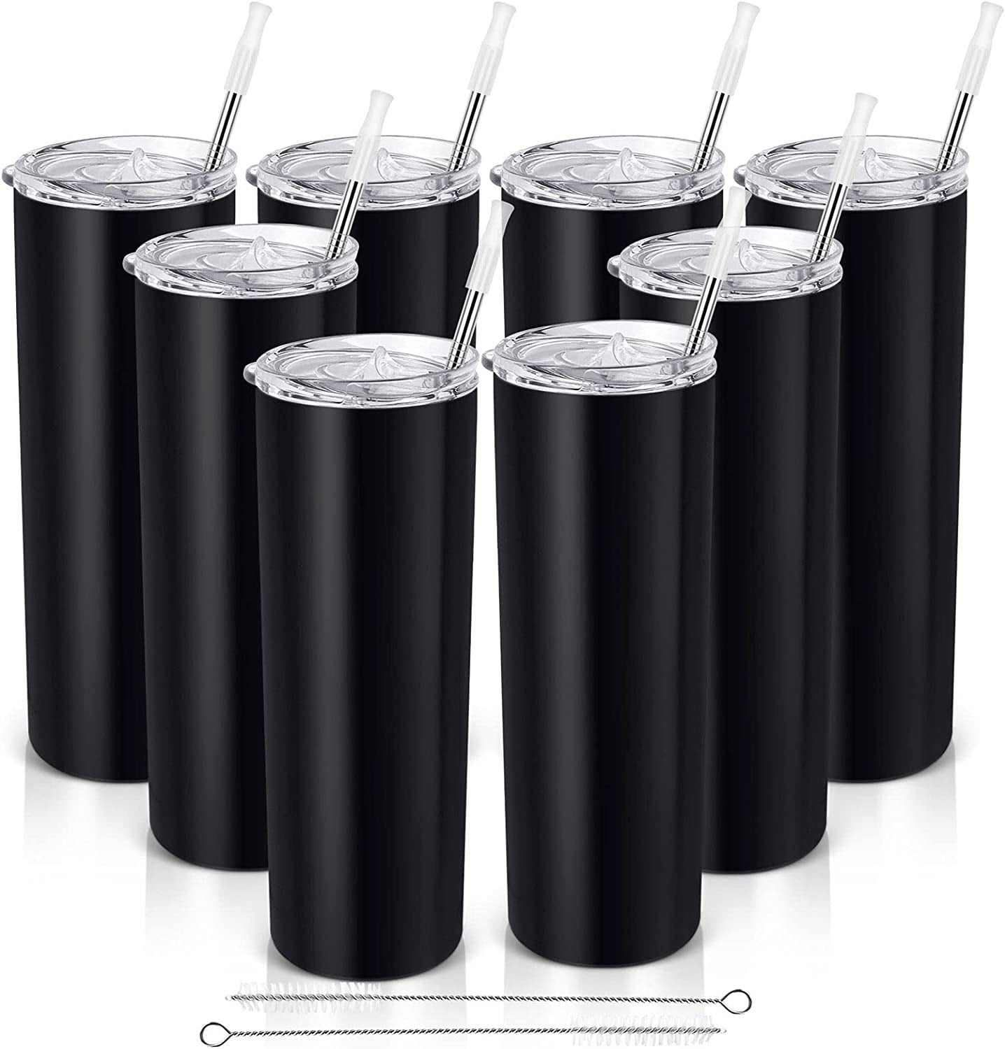 20oz Water Tumbler - Insulated Stainless steel black skinny tumblers  with lid and straws