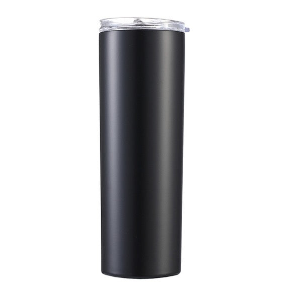 20oz Water Tumbler - Insulated Stainless steel black skinny tumbler with lid